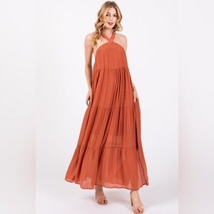 Rust Halter Tiered Maxi Dress (New In Package)